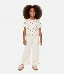Camiseta Curta Infantil com Estampa Cerejas - Tam 5 a 14 Anos