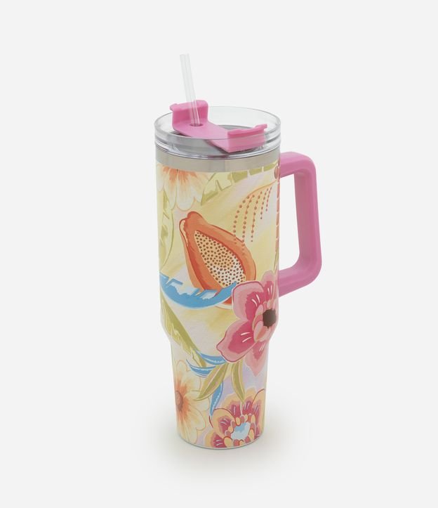 Copo Térmico em Metal com Estampa Tropical