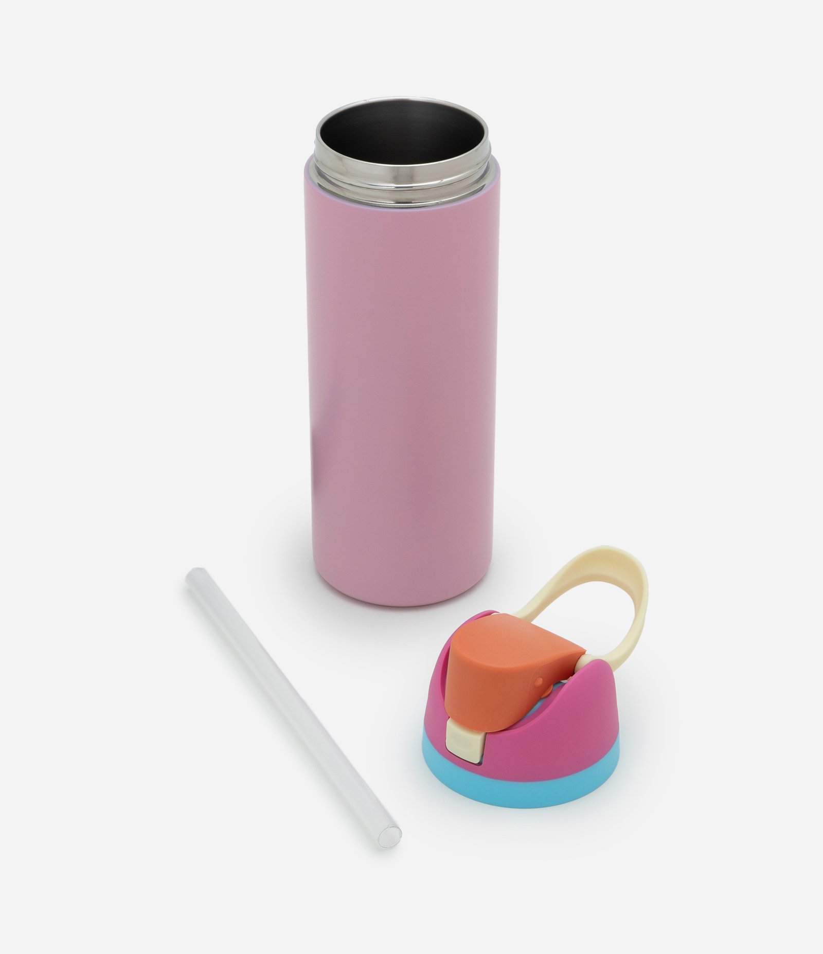 Garrafa Térmica em Metal com Tampa Colorida e Canudo 750 ml Rosa 6