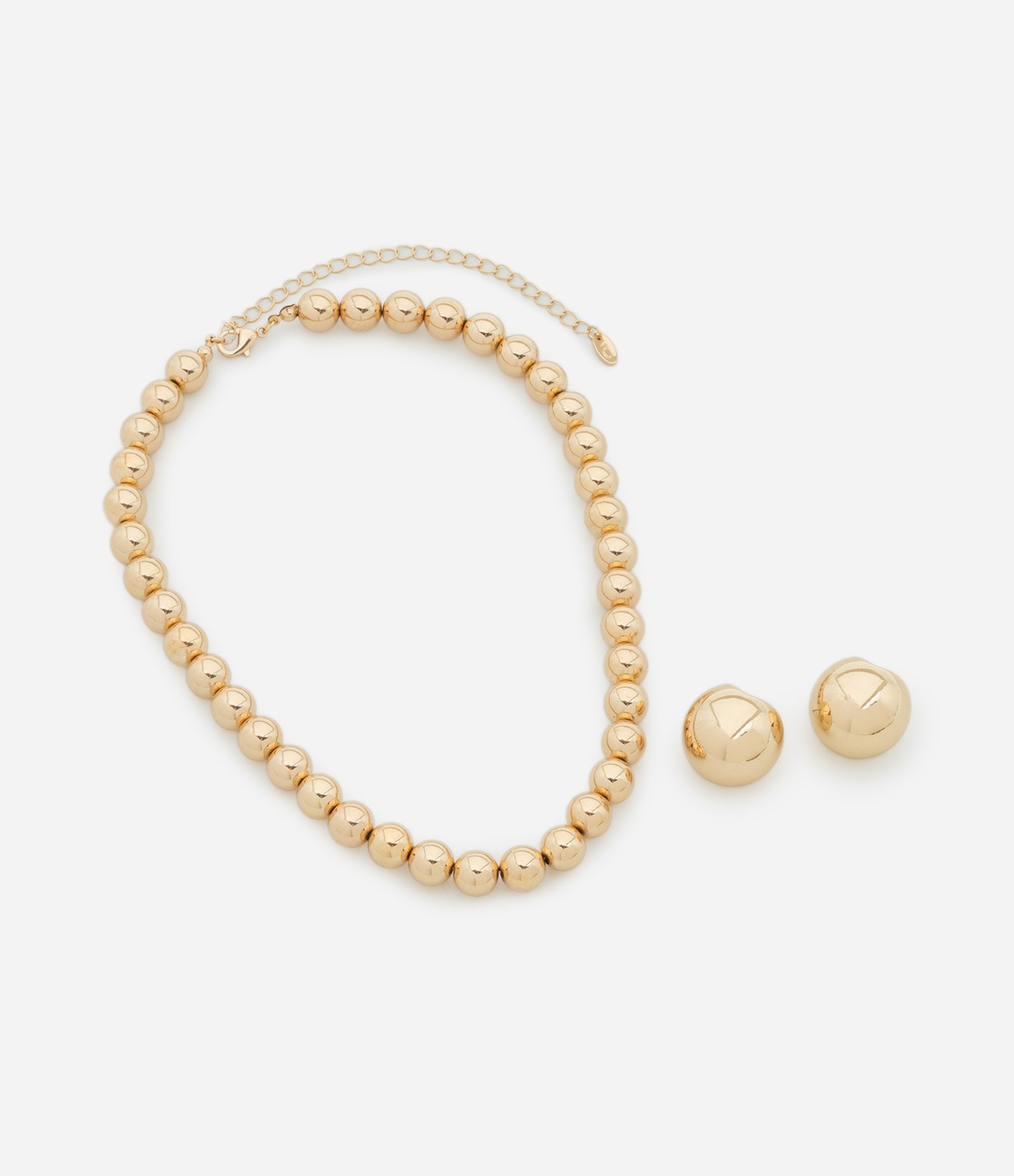 Conjunto de Colar com Esferas e Brinco Botão Dourado 3