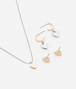 Conjunto 01 Colar e 01 Brincos de Formato de Coração