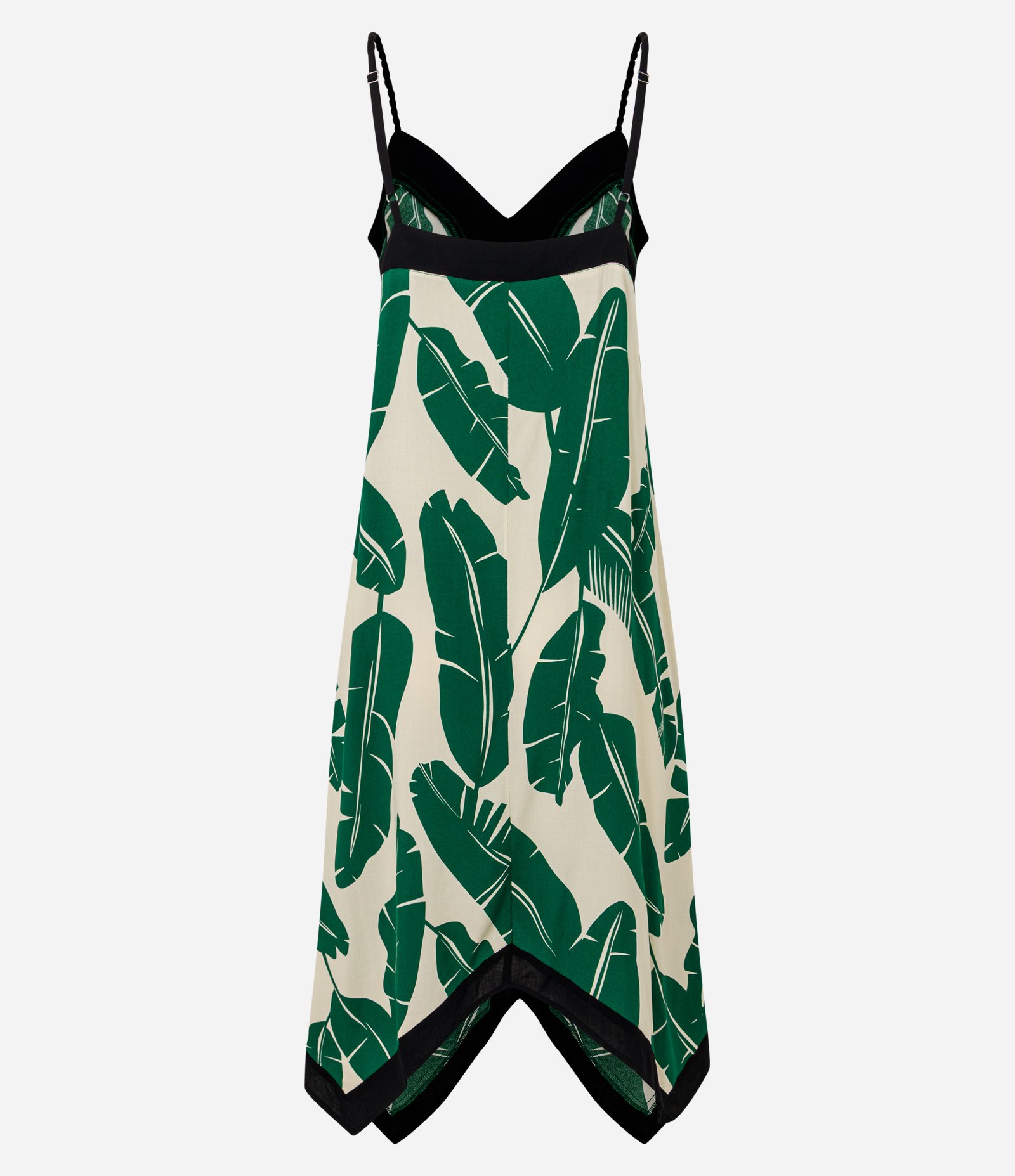 Vestido Midi com Estampa de Folhagem e Pontas Bege/Preto/Verde 5