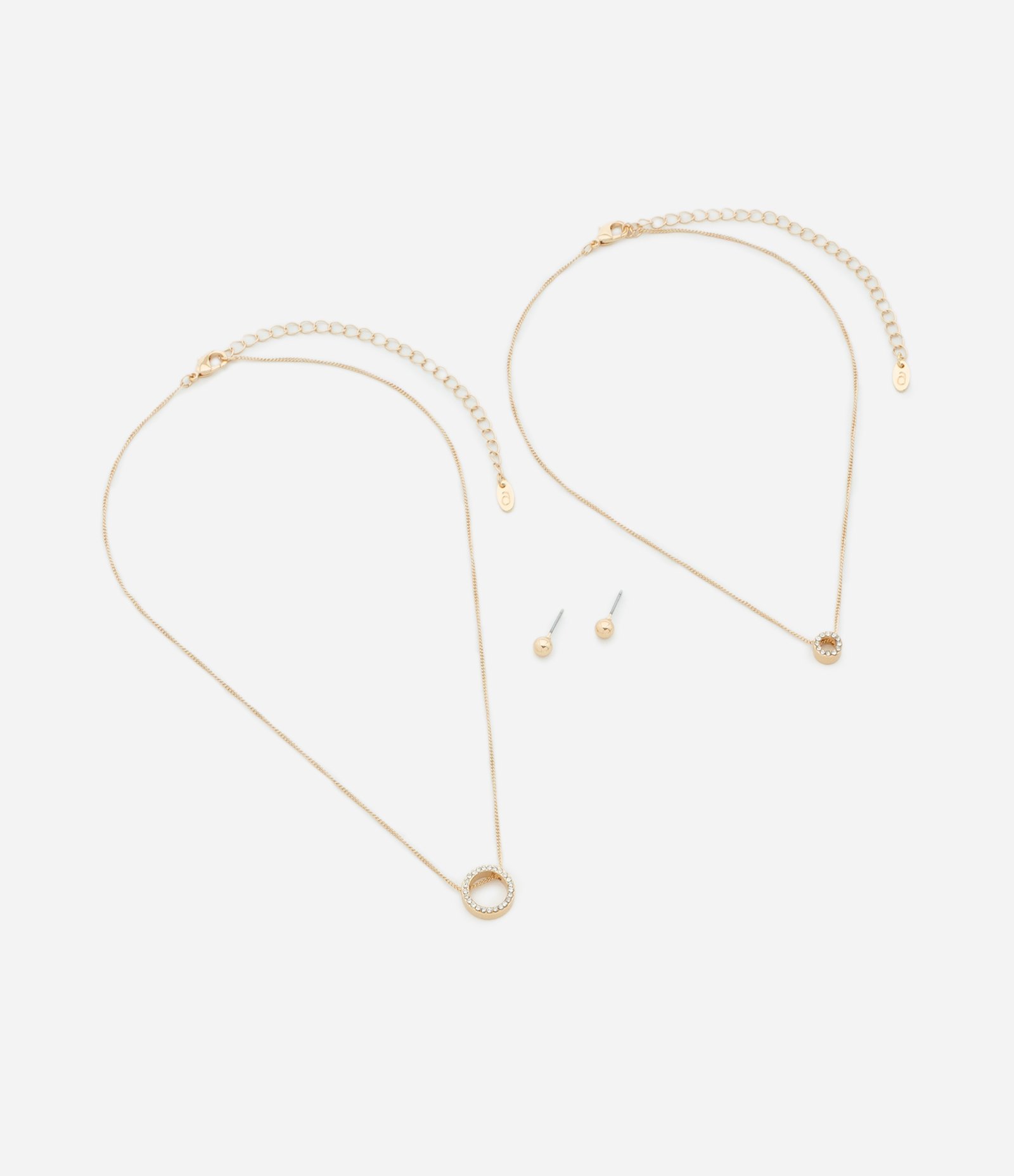 Conjunto de Colar Camadas e Brinco com Pingente de Strass Dourado 2