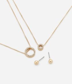 Conjunto de Colar Camadas e Brinco com Pingente de Strass