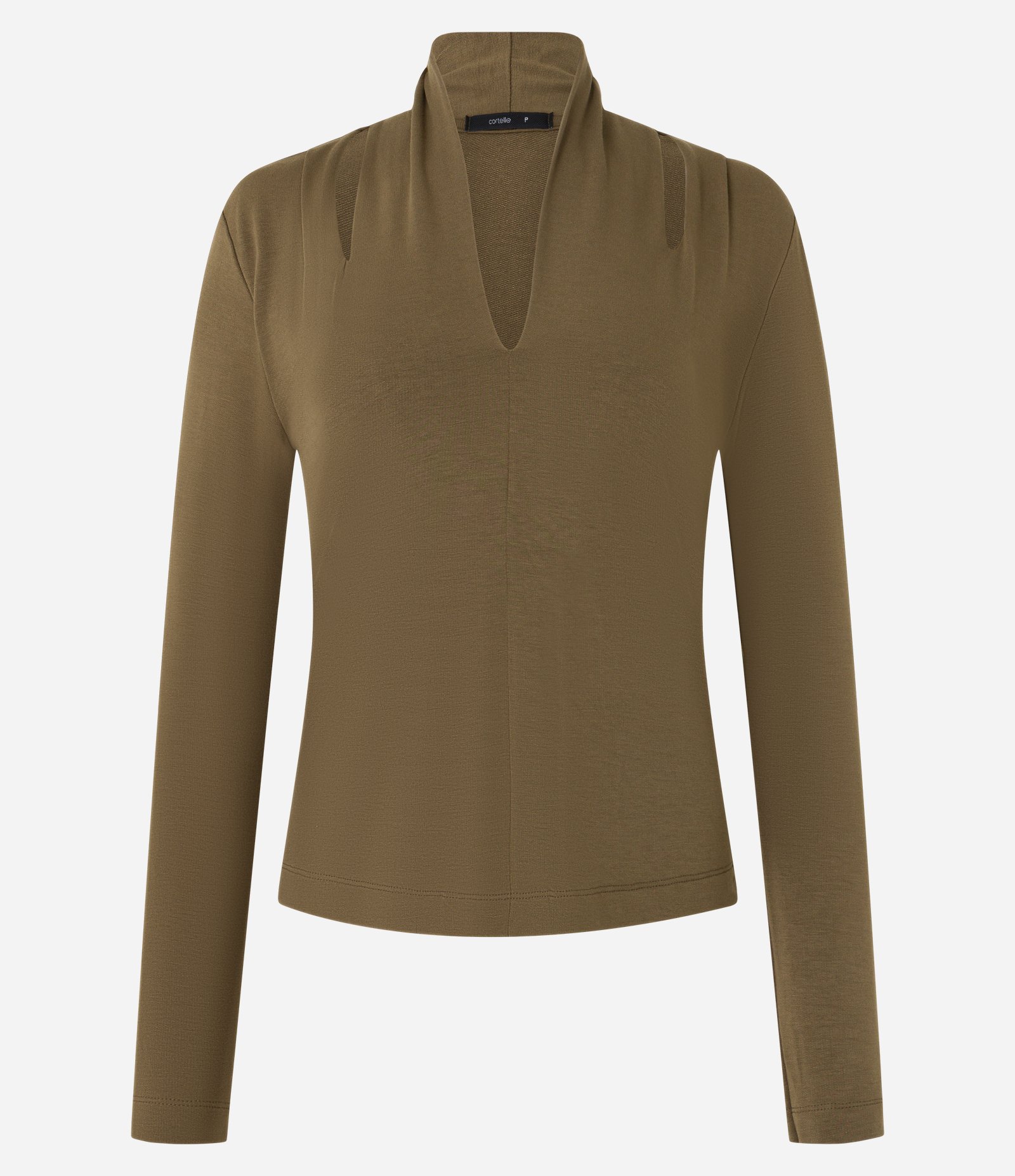 Blusa em Viscose com Decote V e Vazado no Ombro Marrom 5