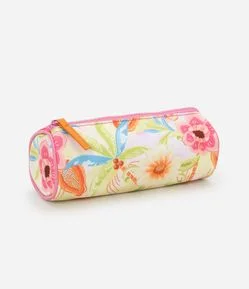 Nécessaire Retangular Pequena em Poliamida com Estampa Floral