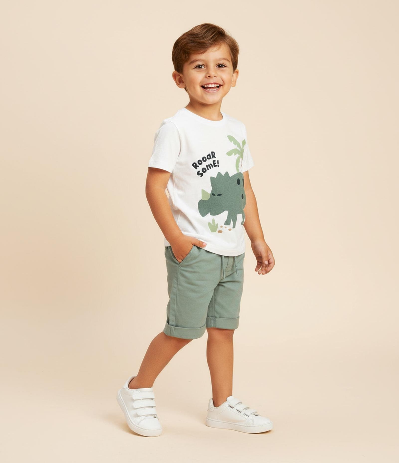 Bermuda Infantil em Piquet com Barra Dobrada - Tam 1 a 4 Anos Verde 1