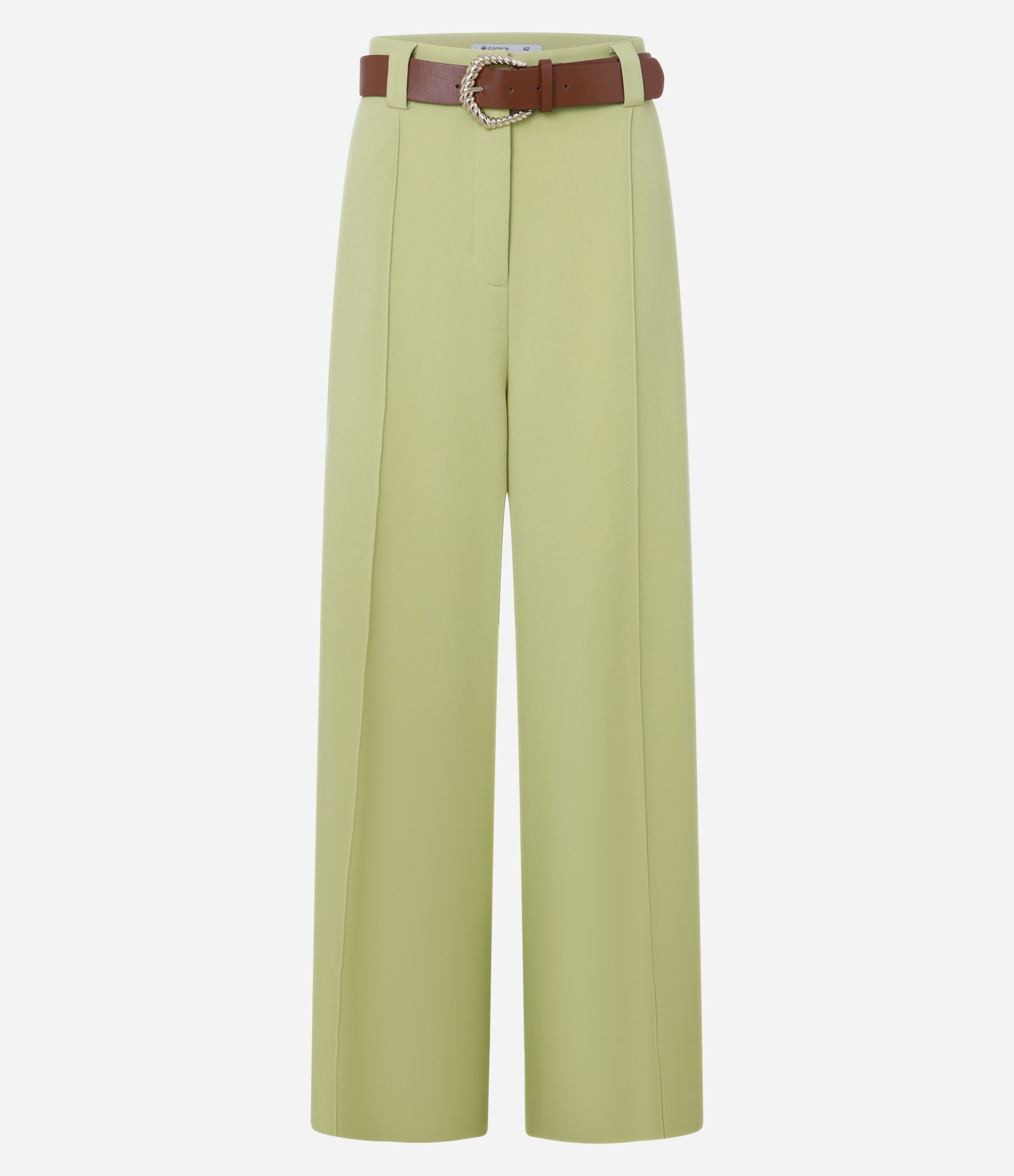 Calça Wide Leg Alfaiatada com Linho e Cinto de Fivela Torcida Verde Abacate 6
