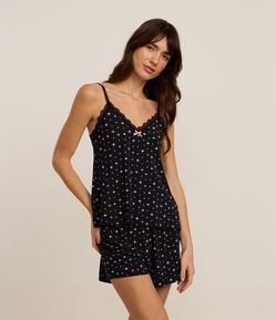 Pijama Short Doll em Microfibra com Rendinha e Estampa Brilhos