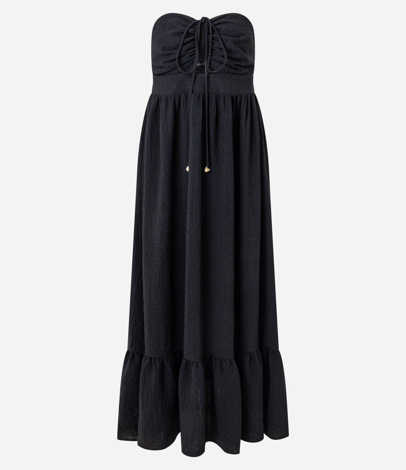 Vestido Evasê Midi em Airflow com Decote Coração Preto 7