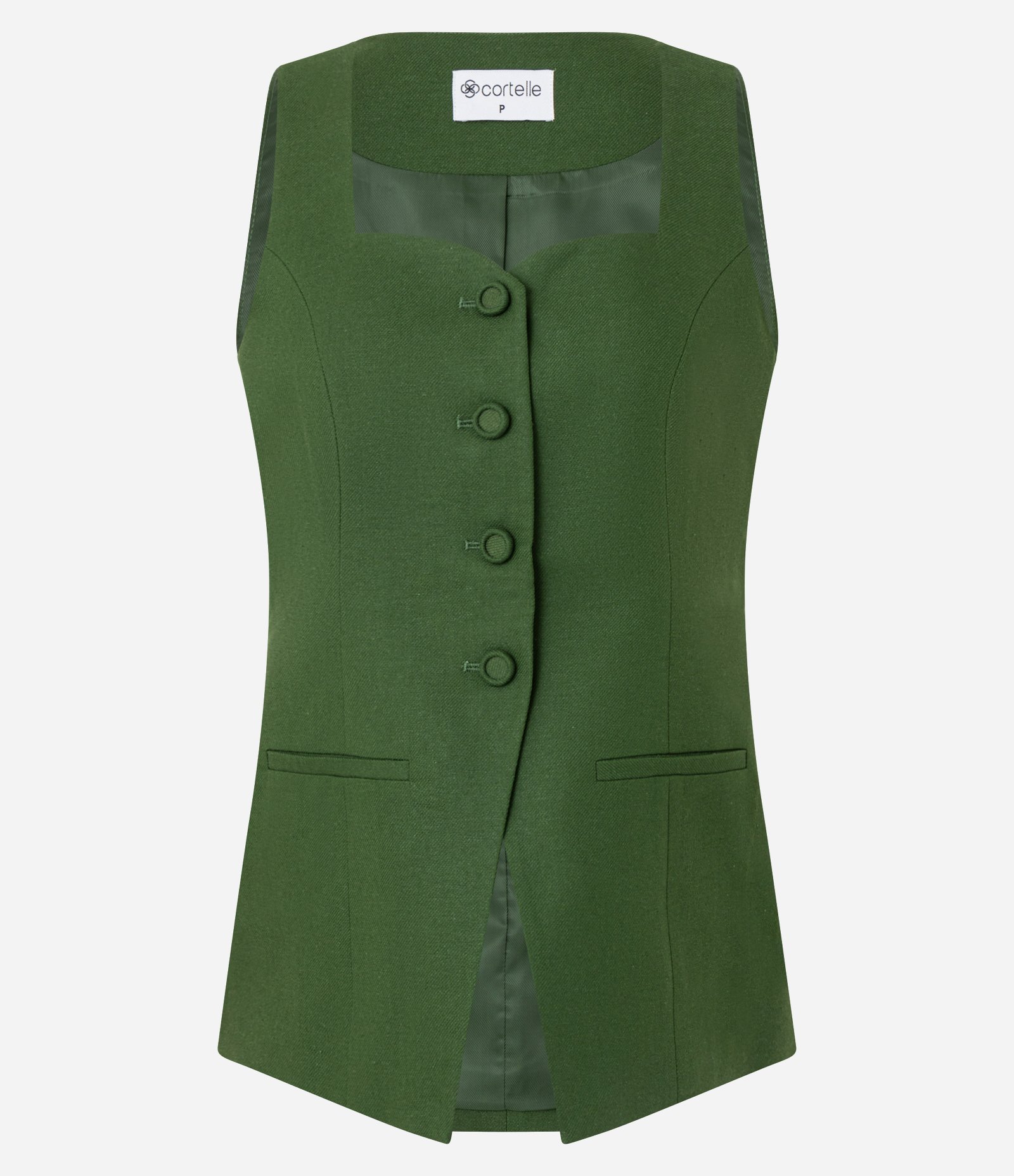 Colete Alfaiatado Acinturado em Viscolinho com Barra V Verde 5