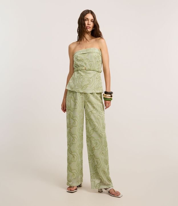 Calça Reta Alfaiatada Cintura Alta com Bordado Bastrado