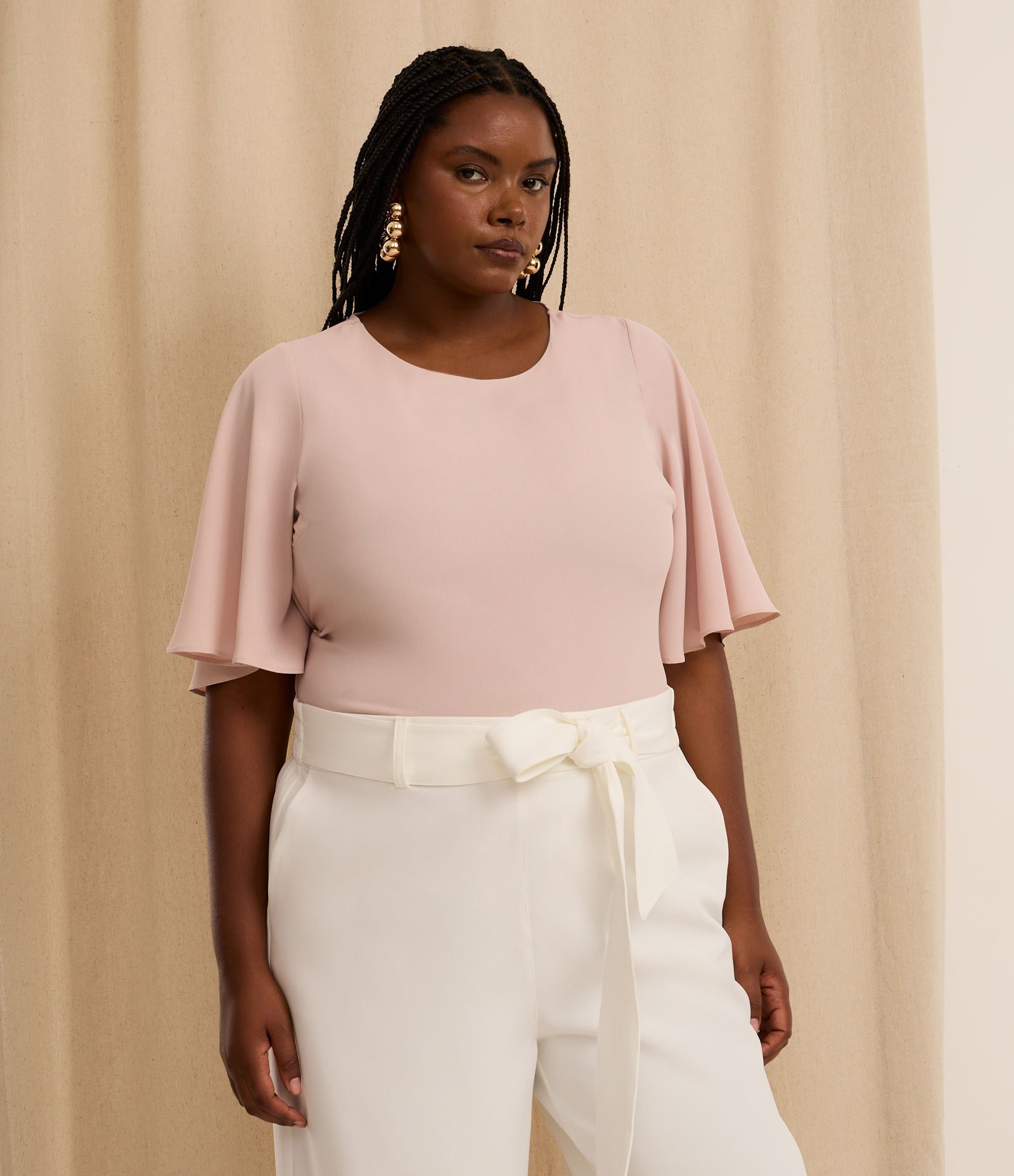 Blusa em Crepe com Amarração na Cintura Curve & Plus Size Rosa 1