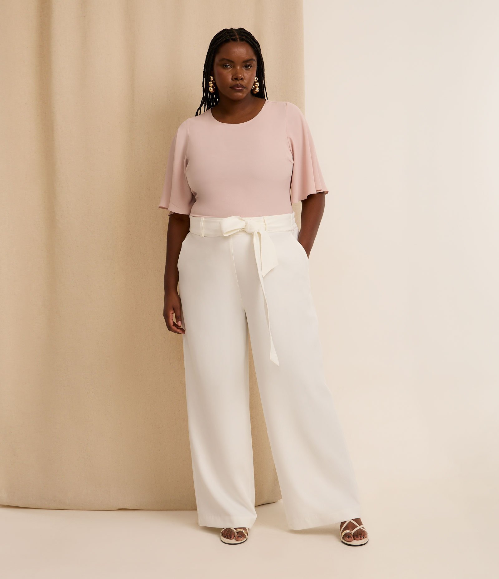 Blusa em Crepe com Amarração na Cintura Curve & Plus Size Rosa 2