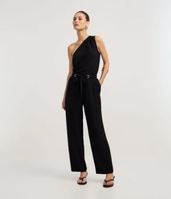 Calça Reta Cintura Alta com Amarração na Cintura