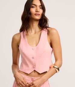 Colete Cropped Alfaiatado com Textura e Botões