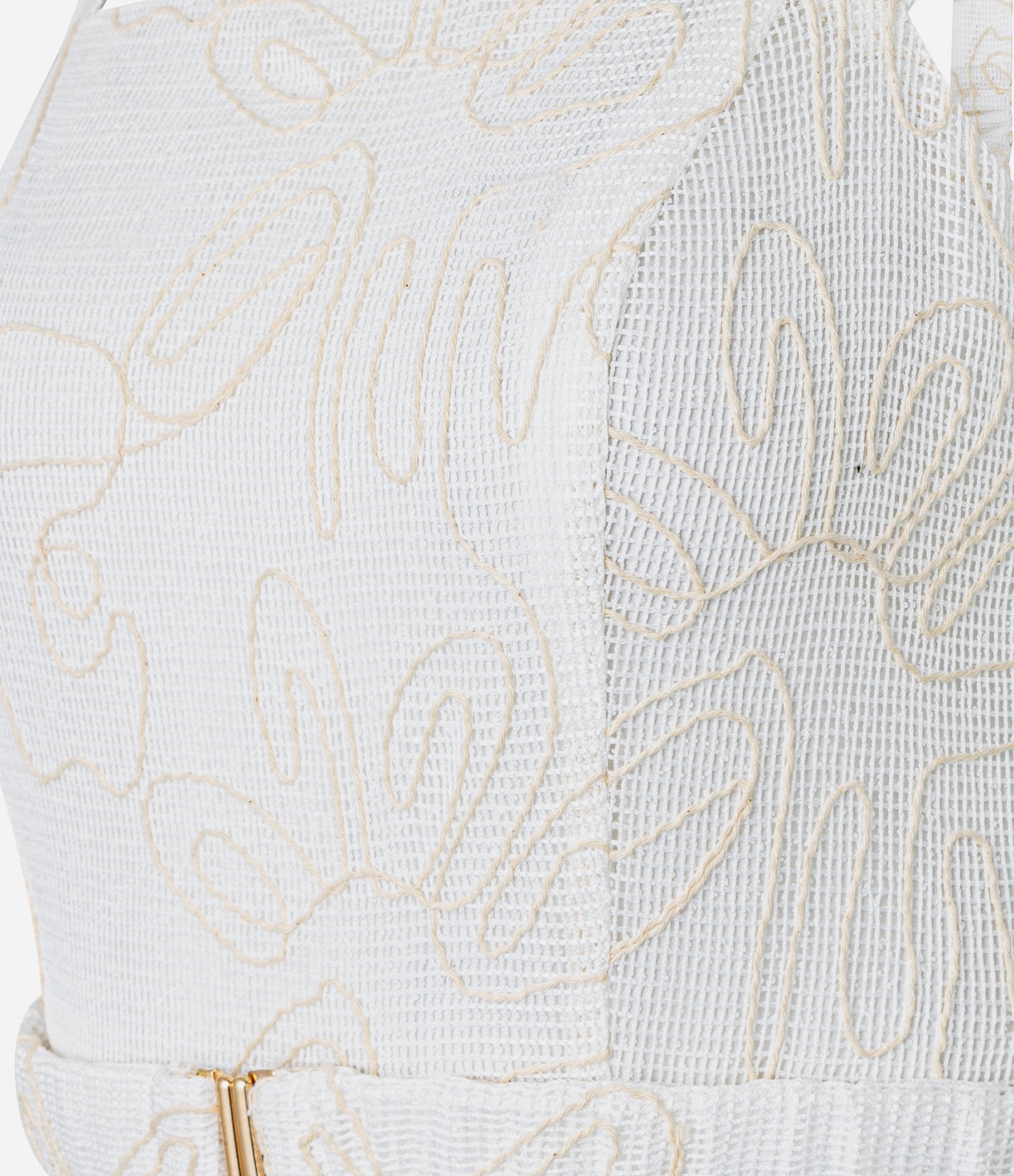 Vestido Evasê Midi com Decote Quadrado e Bordado Abstrato Off White 8