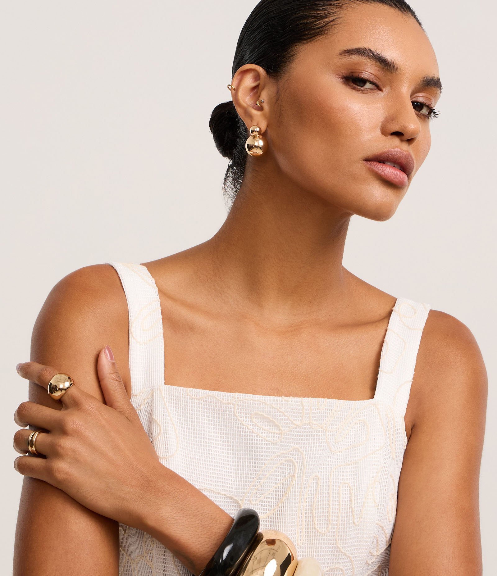 Vestido Evasê Midi com Decote Quadrado e Bordado Abstrato Off White 5