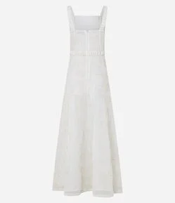 Vestido Evasê Midi com Decote Quadrado e Bordado Abstrato