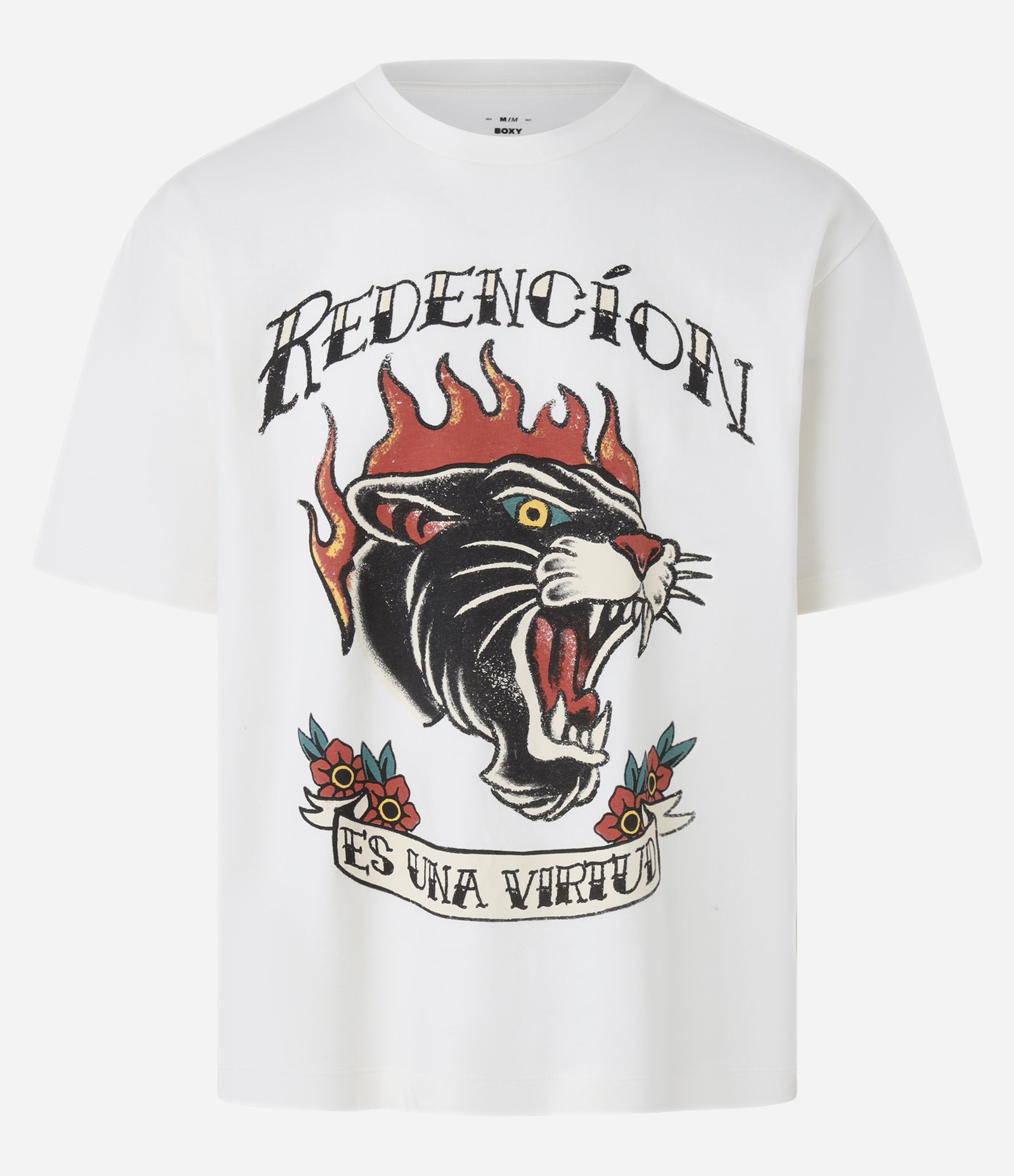 Camiseta Boxy em Algodão com Estampa Estilo Tatuagem e Lettering Bege 6