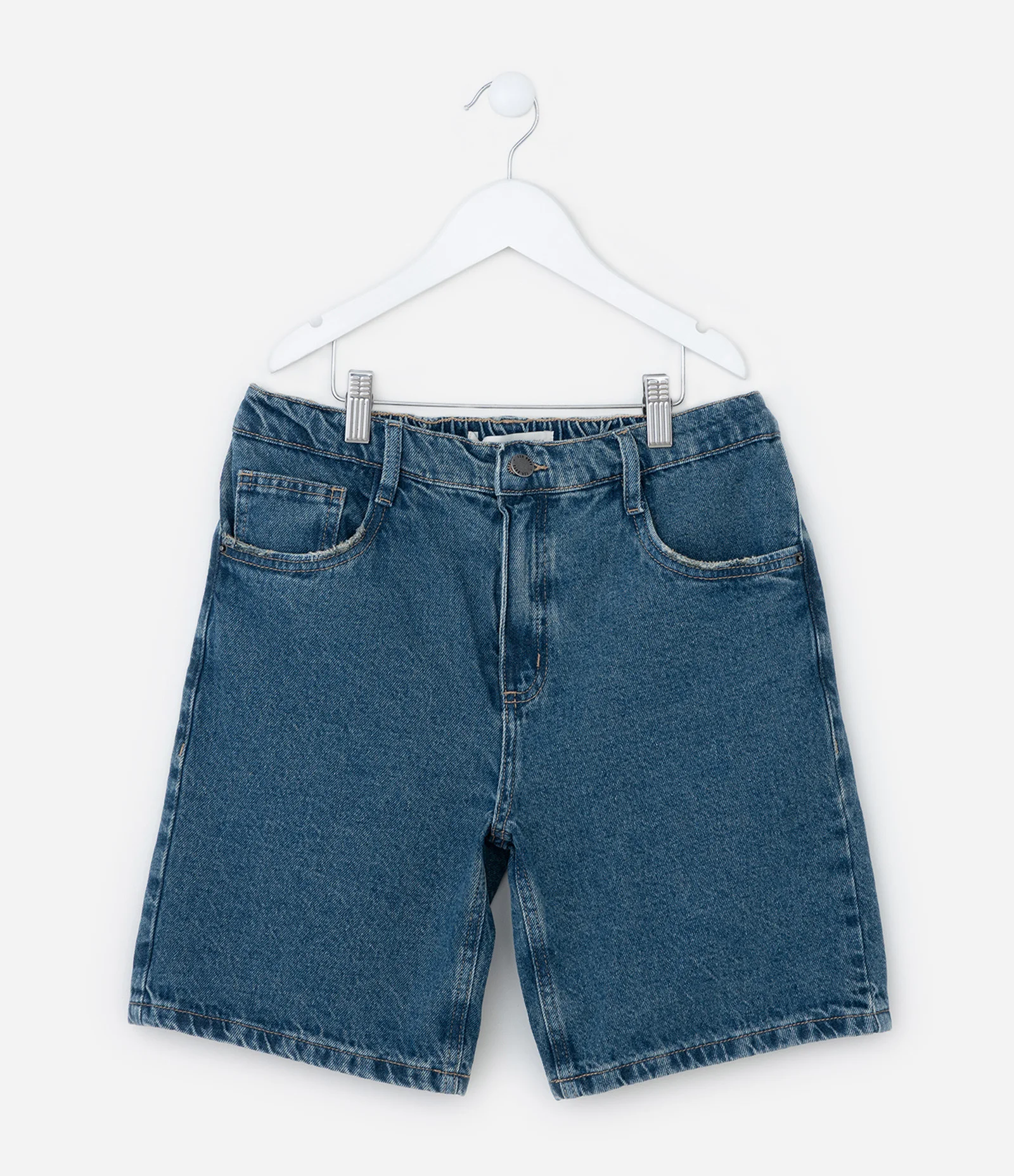 Bermuda Infantil em Jeans com Bolsos - Tam 5 a 14 Anos Azul Médio 1