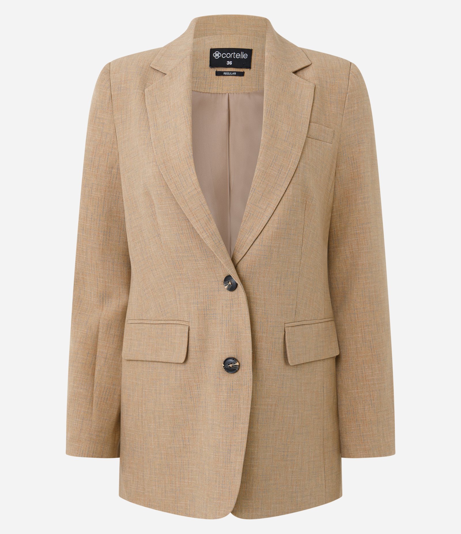 Blazer Comfort Alfaiatado com Lapelas e Linhas Pontilhadas Bege Escuro 8