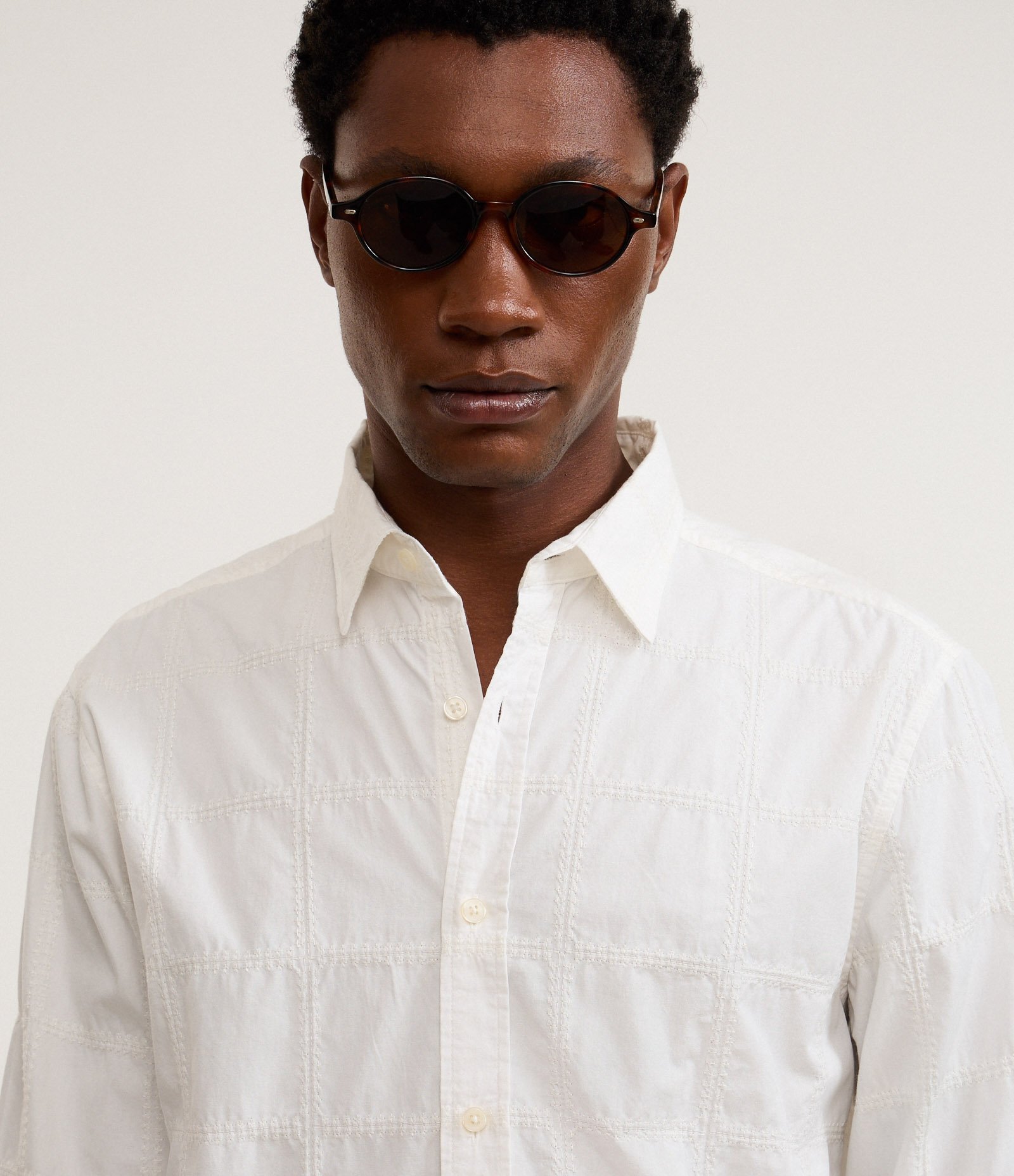 Camisa em Algodão com Bordado Quadriculado Texturizada Off White 8