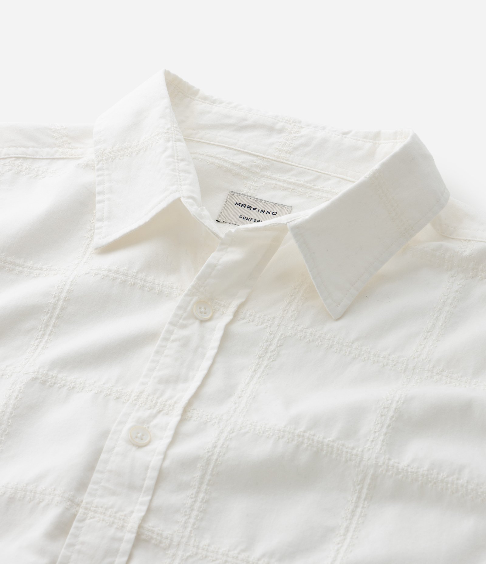 Camisa em Algodão com Bordado Quadriculado Texturizada Off White 12