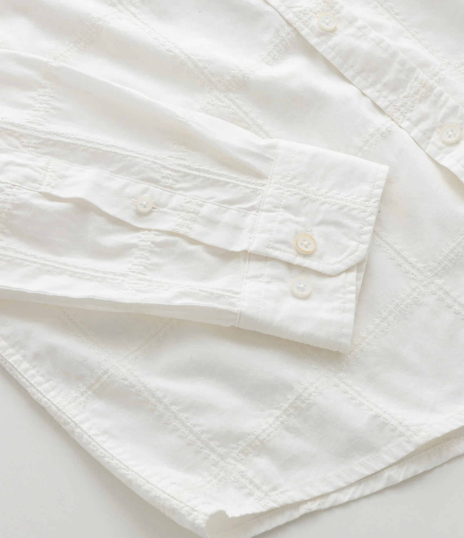 Camisa em Algodão com Bordado Quadriculado Texturizada Off White 14