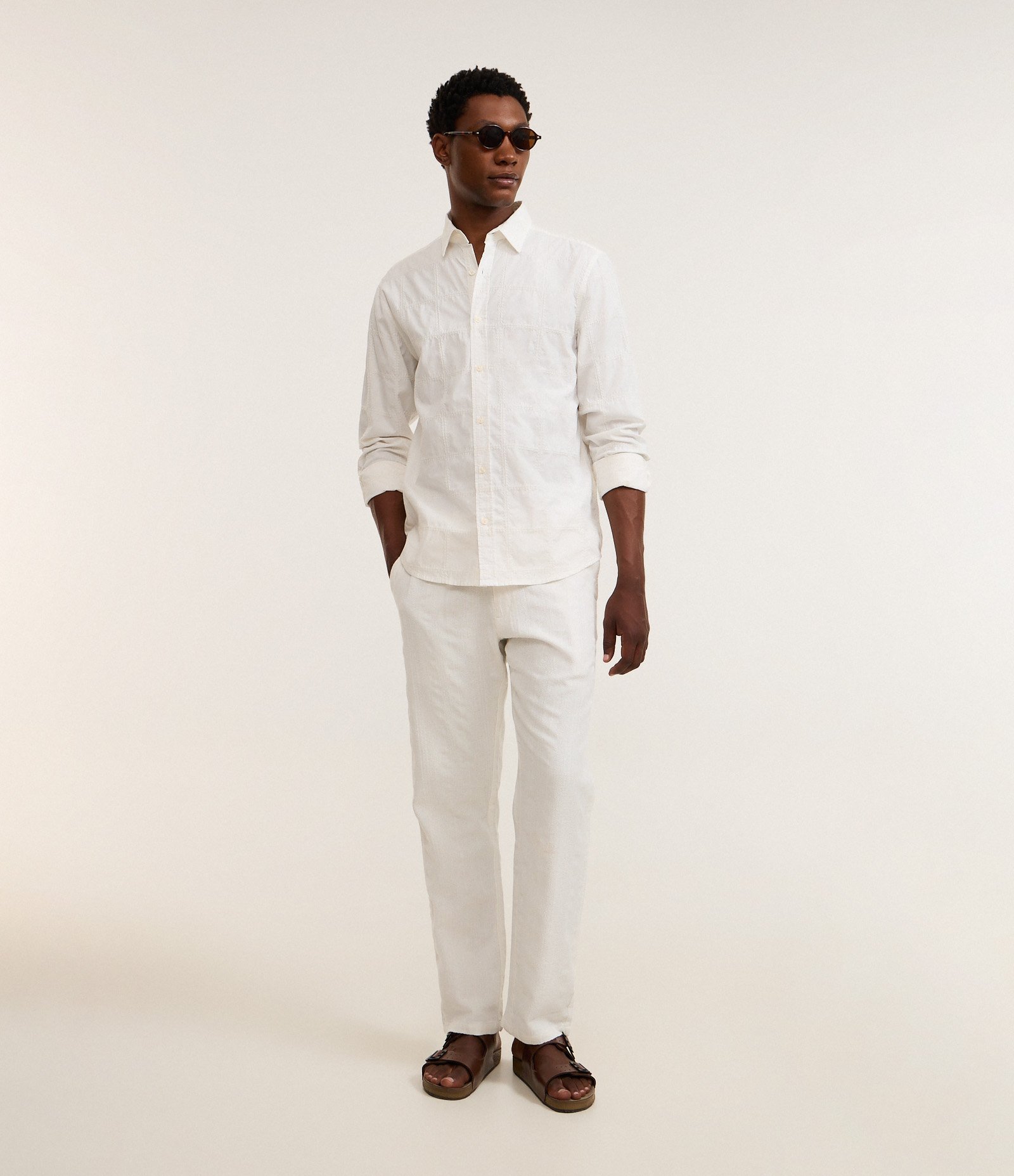 Camisa em Algodão com Bordado Quadriculado Texturizada Off White 2