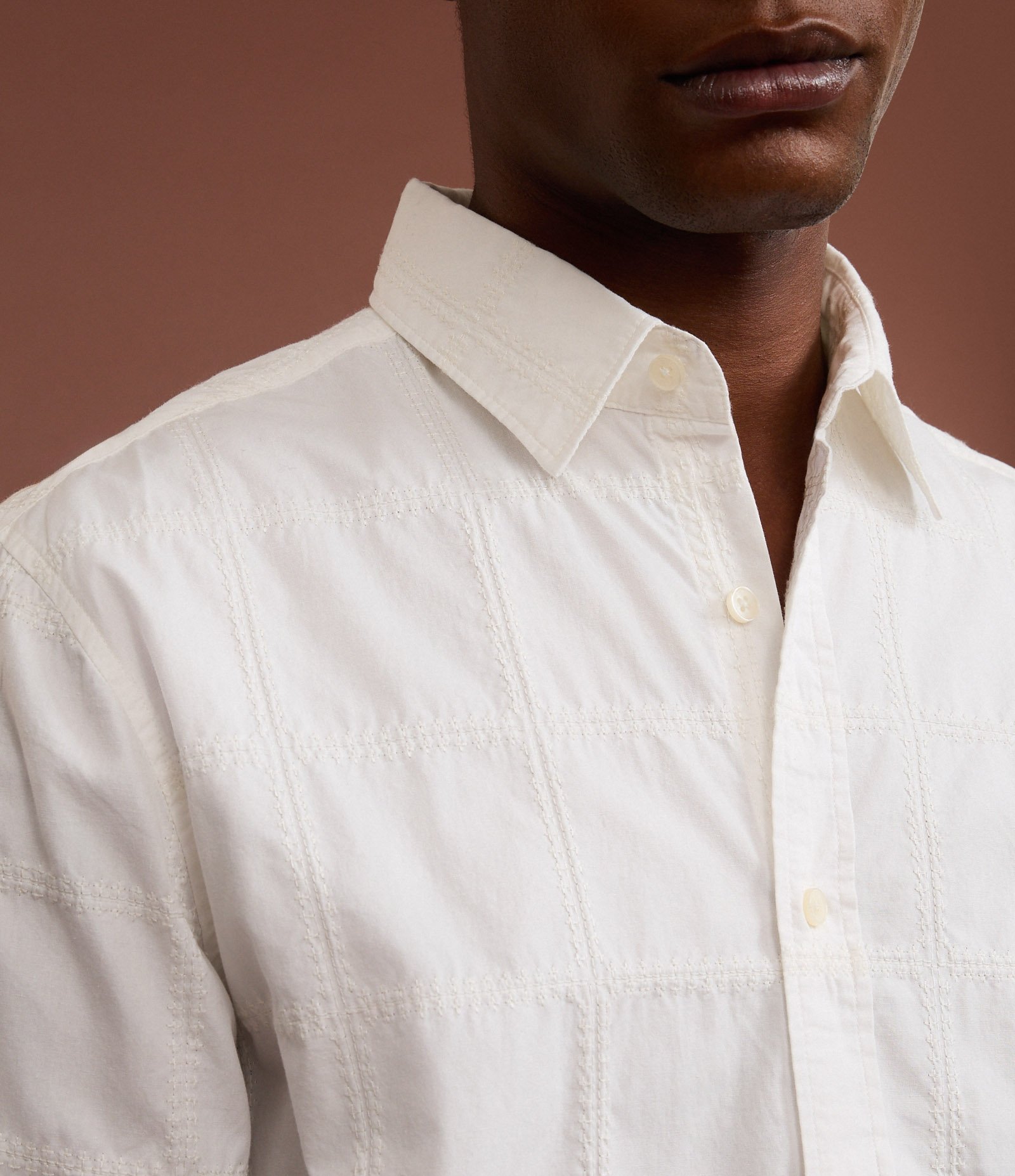 Camisa em Algodão com Bordado Quadriculado Texturizada Off White 3