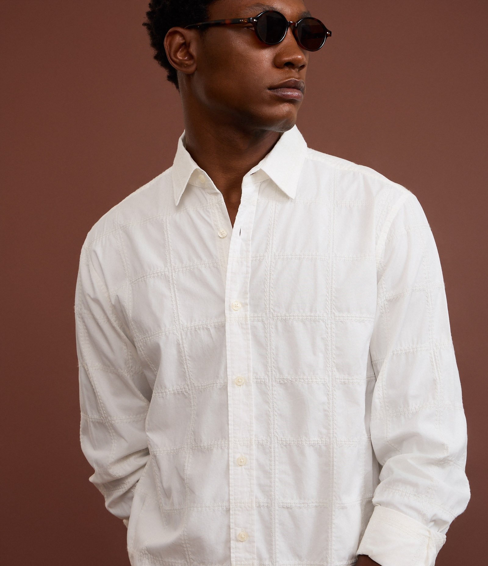 Camisa em Algodão com Bordado Quadriculado Texturizada Off White 6