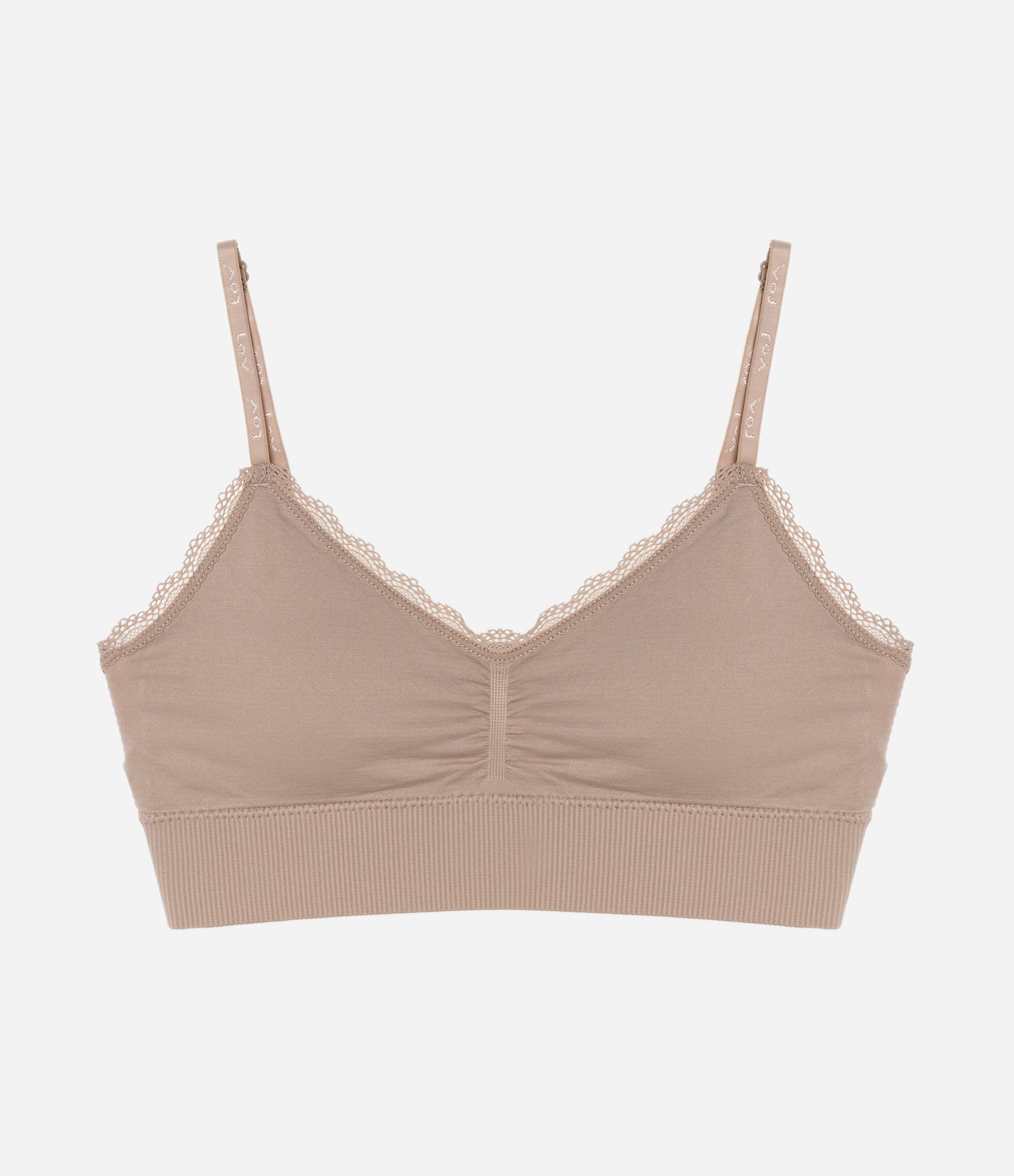 Sutiã Top Alongado Seamless com Detalhe de Rendinha Bege 1