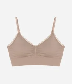 Sutiã Top Alongado Seamless com Detalhe de Rendinha