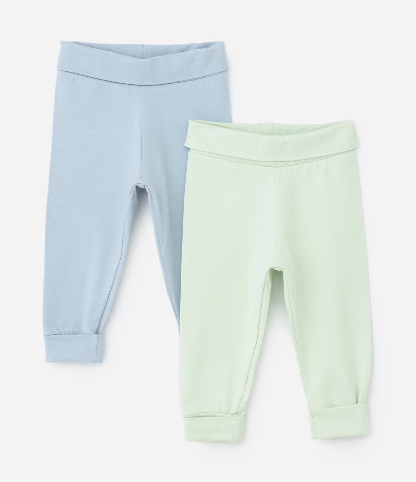 Kit 02 Calças Infantis em Cotton com Cós Dobrado - Tam RN a 18 meses Azul/Verde 1