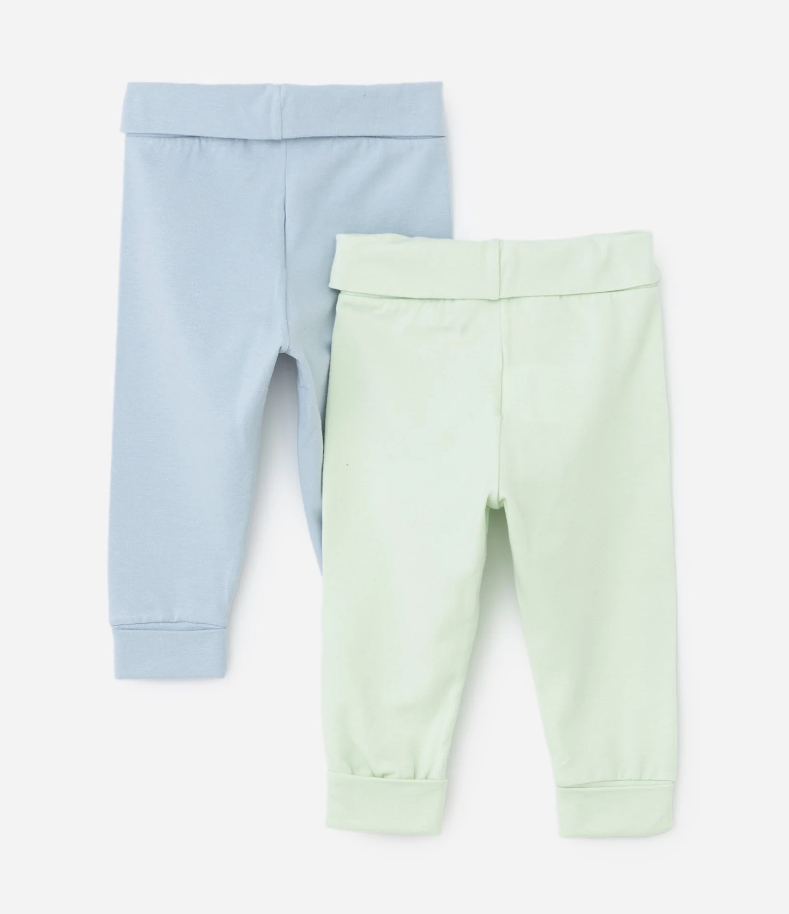 Kit 02 Calças Infantis em Cotton com Cós Dobrado - Tam RN a 18 meses Azul/Verde 2