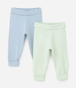 Kit 02 Calças Infantis em Cotton com Cós Dobrado - Tam RN a 18 meses