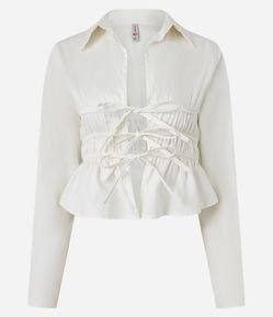Camisa em Tricoline com Amarração e Colissê na Cintura