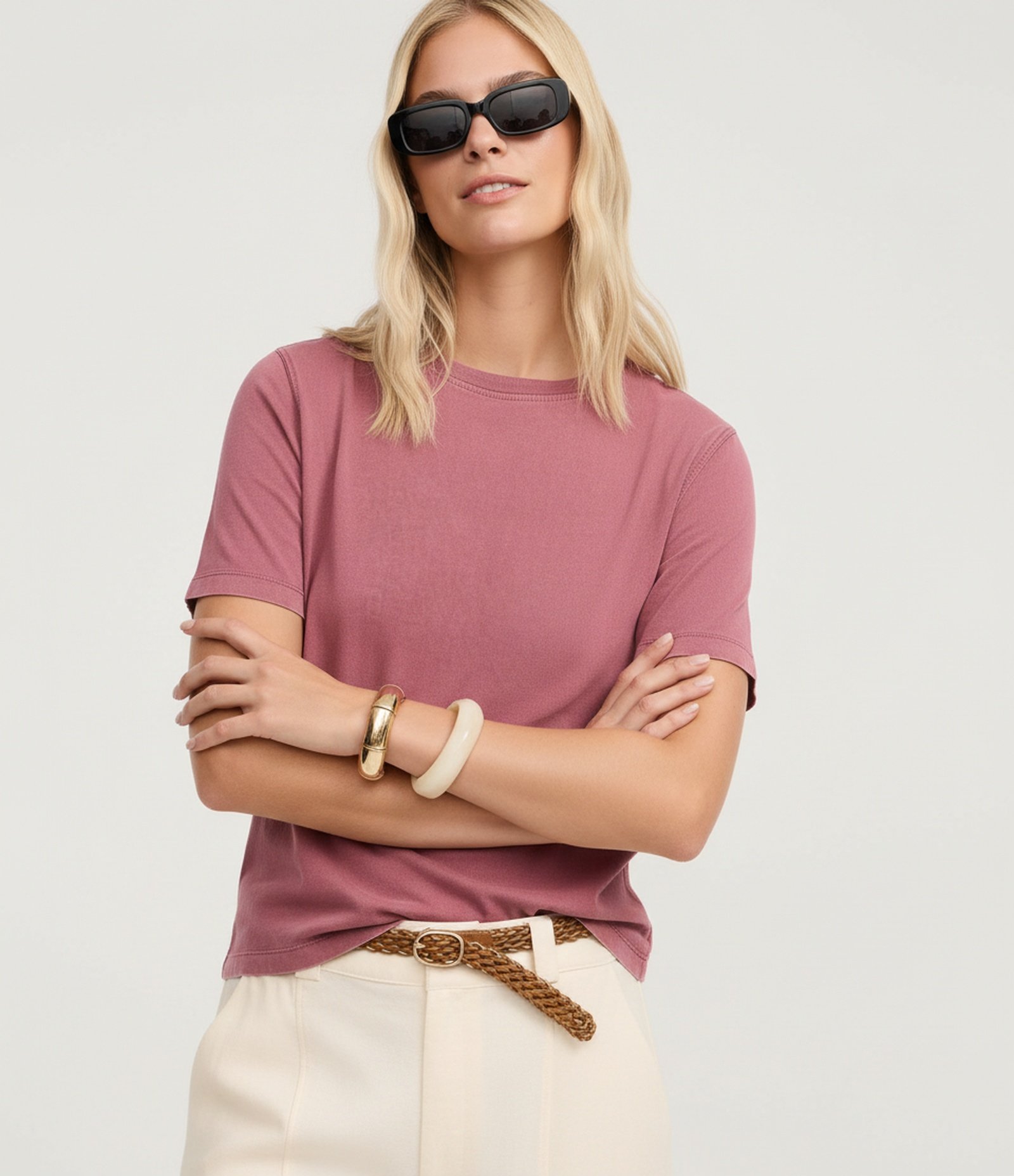 Blusa T-shirt em Algodão com Lavagem Estonada Rosa Terroso 4