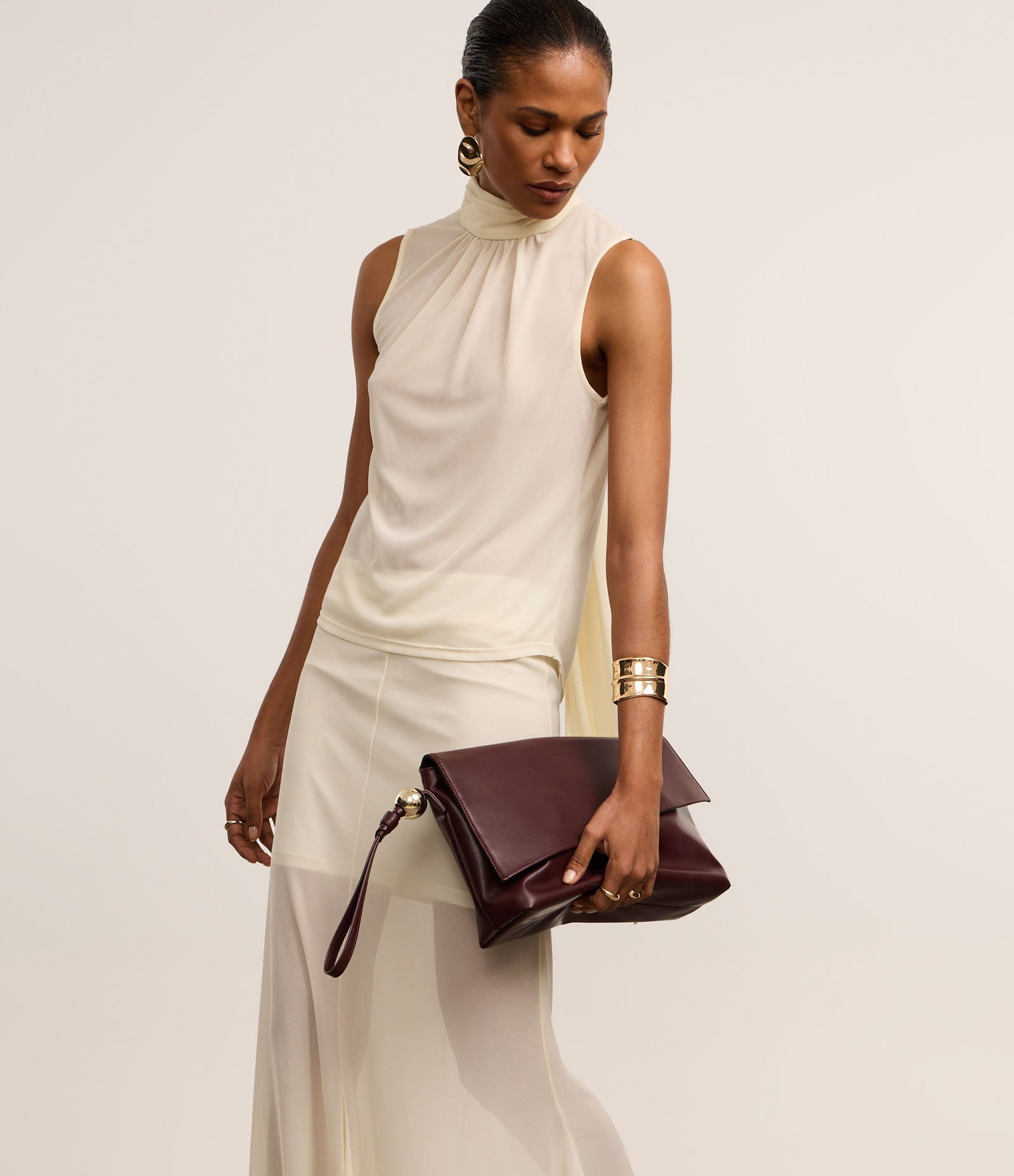 Saia Midi em Crepe com Barra de Efeito Babado Off White 2