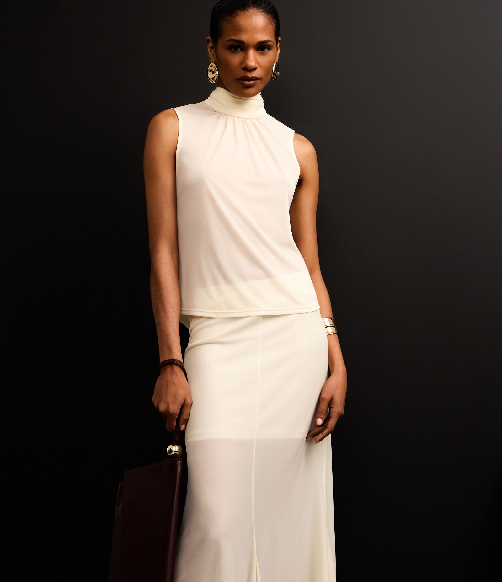 Saia Midi em Crepe com Barra de Efeito Babado Off White 6