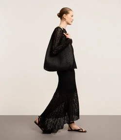 Saia New Midi em Renda com Barra Assimétrica