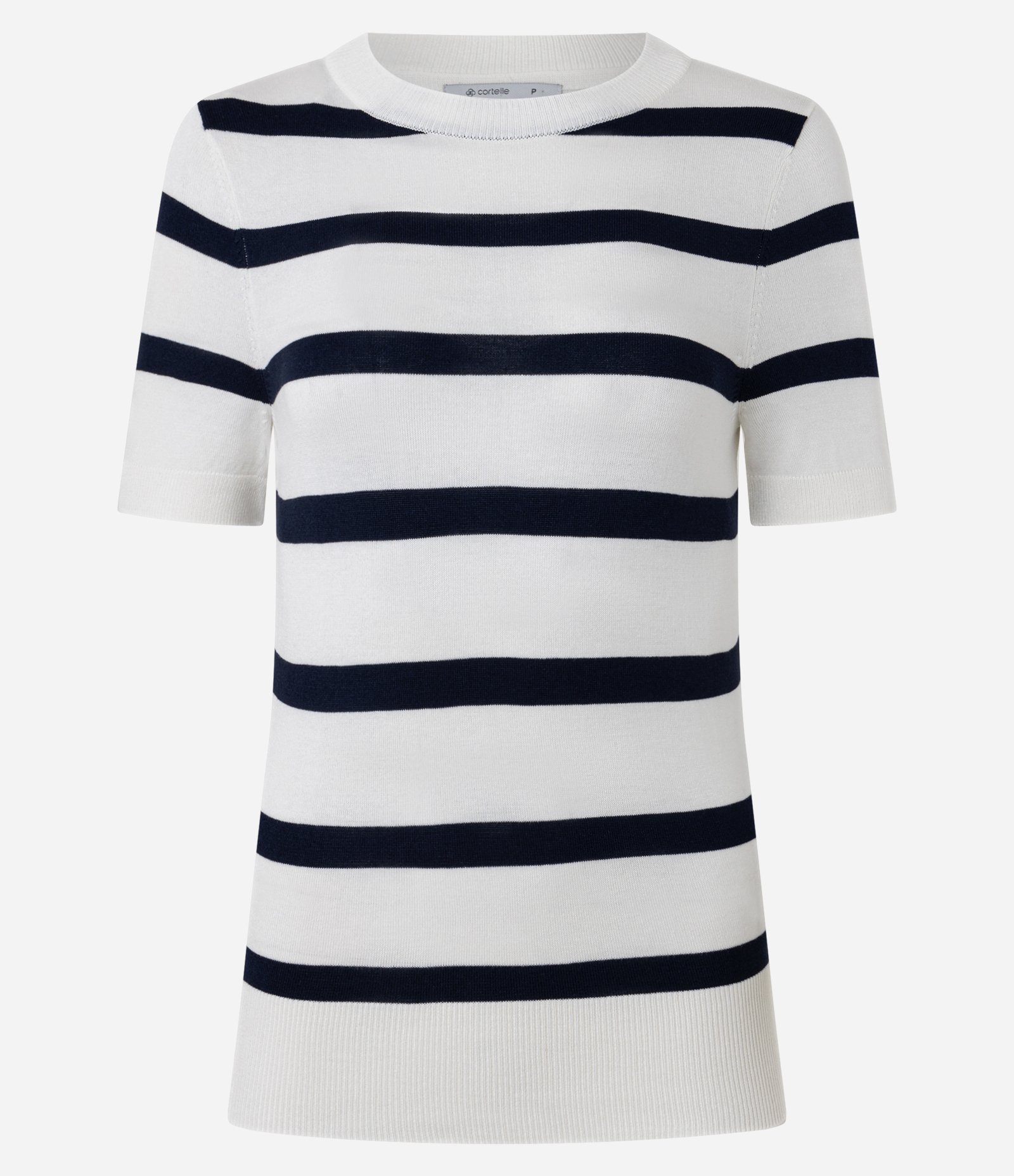 Blusa Básica Listrada em Tricô com Gola Redonda Azul Marinho/Branco 5