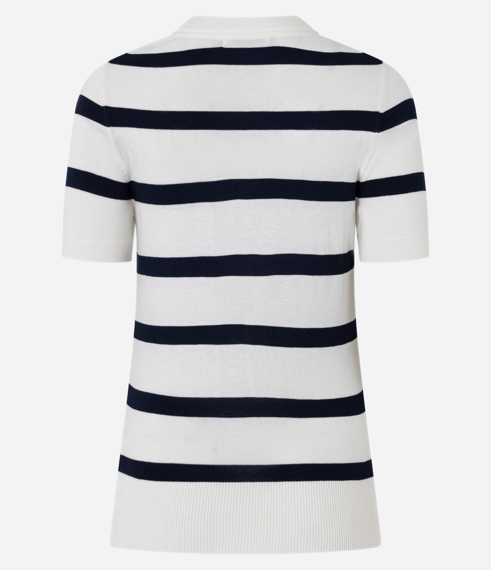 Blusa Básica Listrada em Tricô com Gola Redonda Azul Marinho/Branco 8