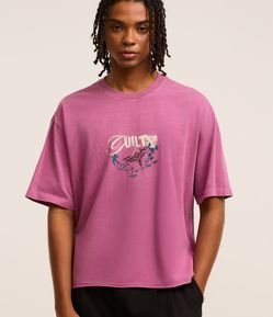 Camiseta Boxy em Algodão com Estampa Lettering Estonada