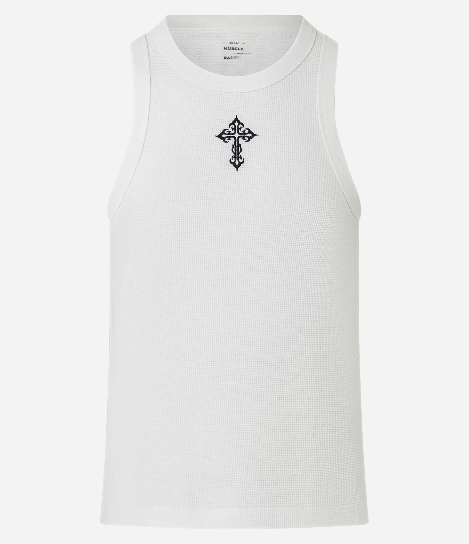 Regata Muscle em Algodão com Bordado de Cruz Texturizada Branco 6