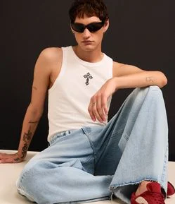 Regata Muscle em Algodão com Bordado de Cruz Texturizada