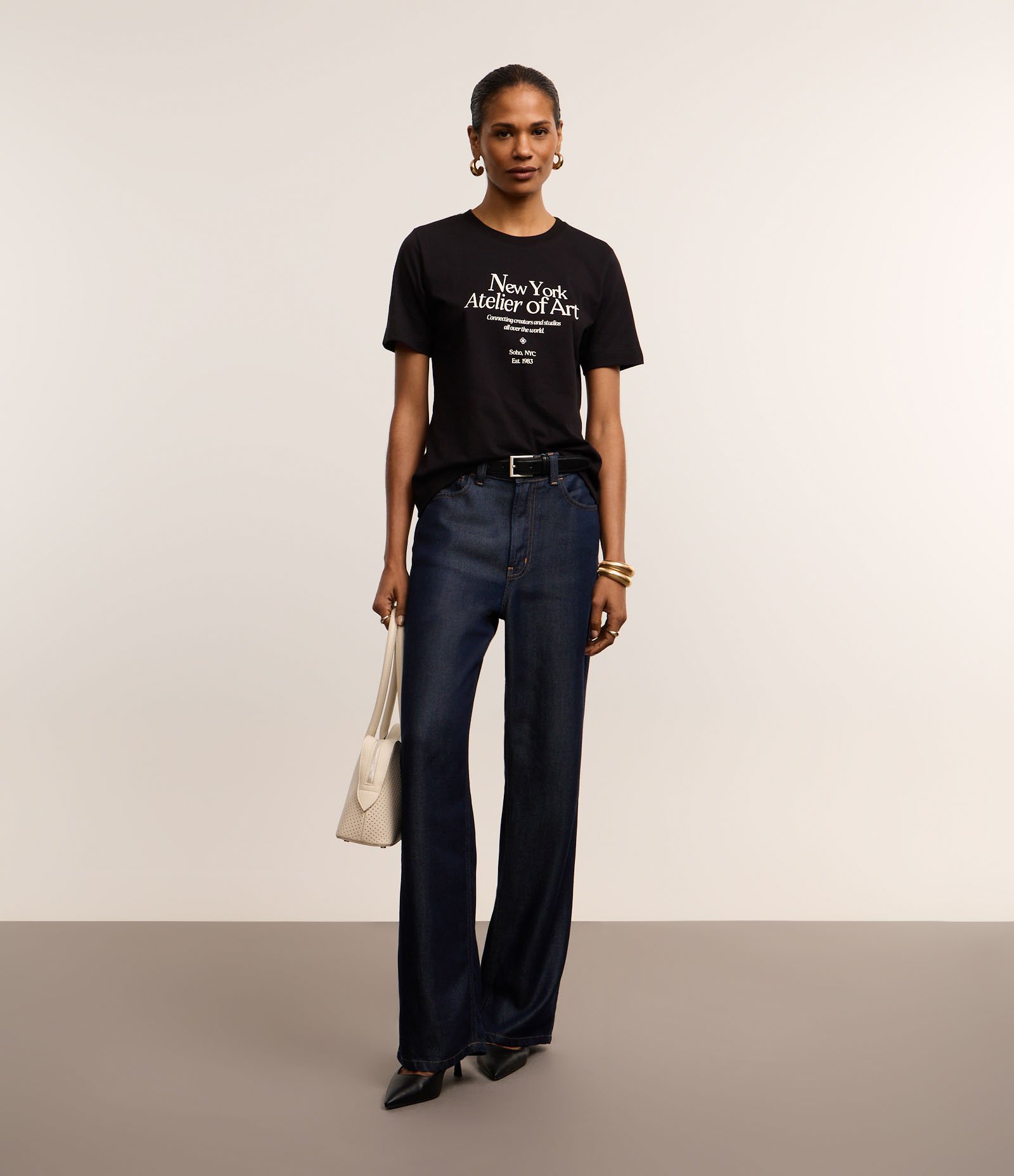 Camiseta Slim em Algodão com Estampa New York Atelier Preto 2