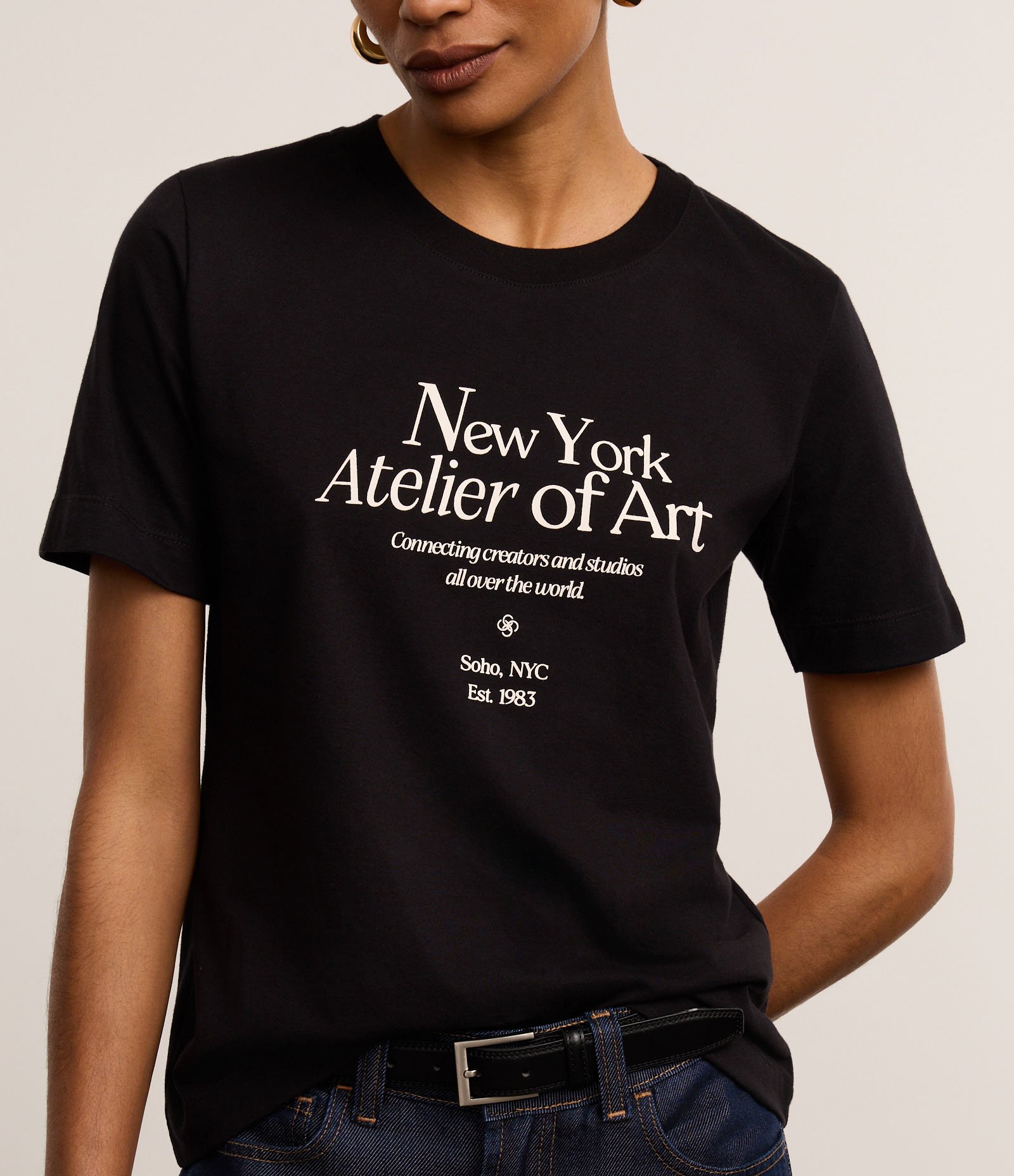 Camiseta Slim em Algodão com Estampa New York Atelier Preto 4