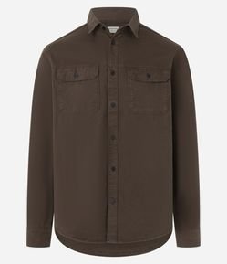 Camisa Comfort em Algodão com Bolsos Lapela e Abotoamento